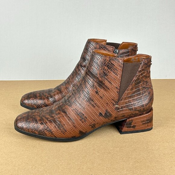 Franco Sarto Nico Snake Faux Leather Ankle Boots Womens 8.5 Brown Side Zip - Picture 10 of 10